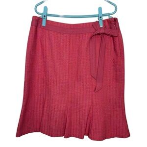 Ann Taylor Pink Tweed Skirt with Bow Sz 8P Flare A-Line Girly Bright Barbiecore